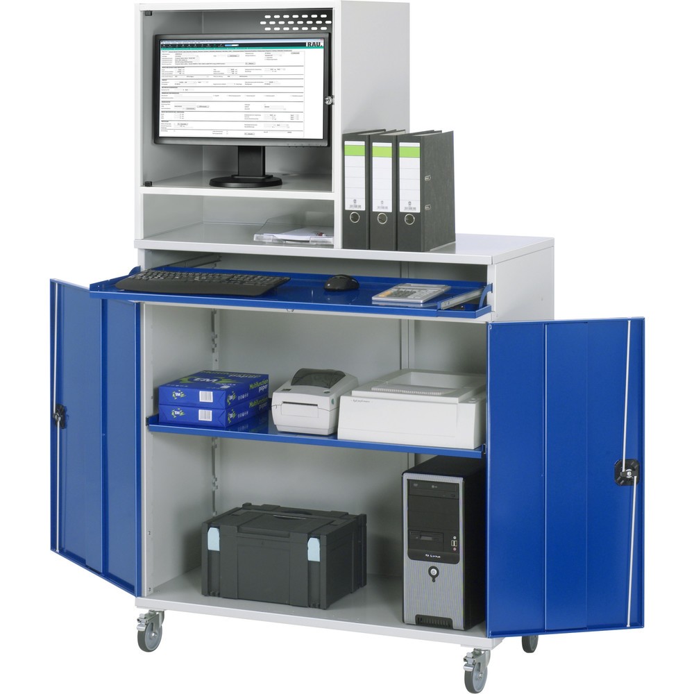 Immagine del prodotto: Armadio per computer RAU, alloggiamento monitor, ripiano estraibile per tastiera, doppia anta a battente, profondità alloggiamento monitor 500, 1 ripiano estraibile, mobile