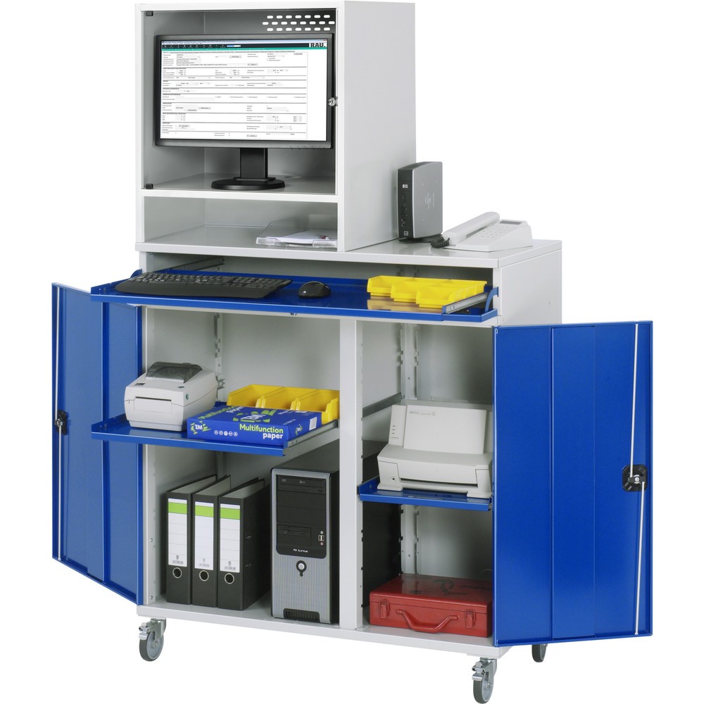 Immagine del prodotto: Armadio per computer RAU, alloggiamento monitor, ripiano estraibile per tastiera, doppia anta a battente, profondità alloggiamento monitor 500, 2 ripiano estraibile, mobile