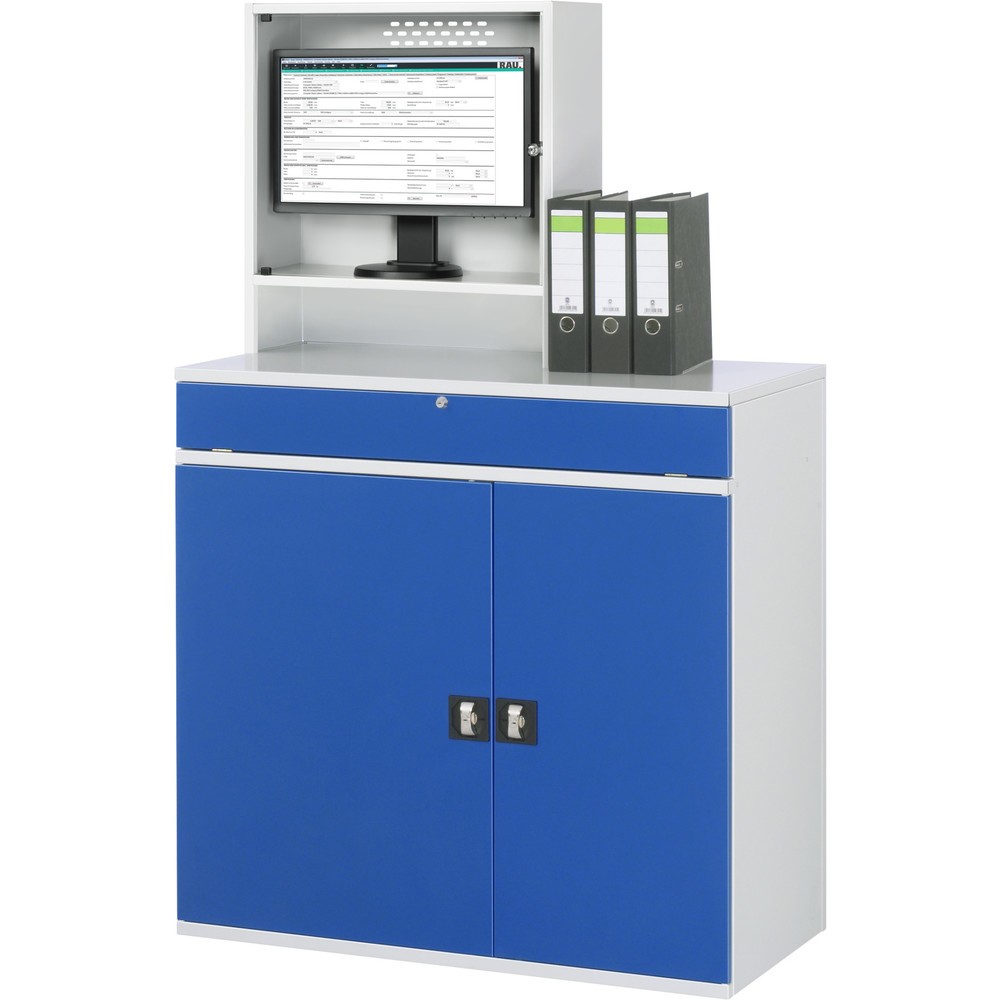 Immagine del prodotto n. 2: Armadio per computer RAU, alloggiamento monitor, ripiano estraibile per tastiera, doppia anta a battente, profondità alloggiamento monitor 230, 1 ripiano estraibile, fisso