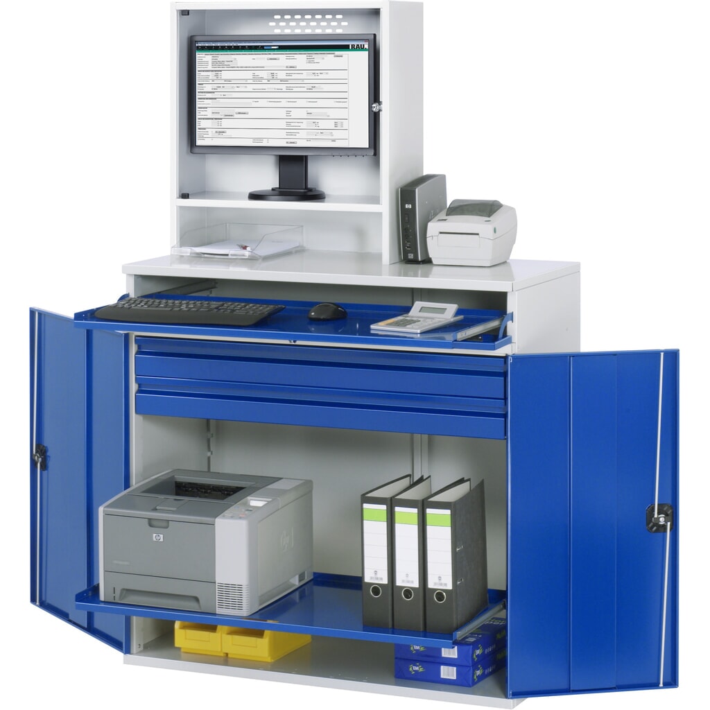 Immagine del prodotto: Armadio per computer RAU, ripiano estraibile per tastiera, doppia anta a battente, numero di cassetti x H x B: 2 x 80 x 1.020 mm