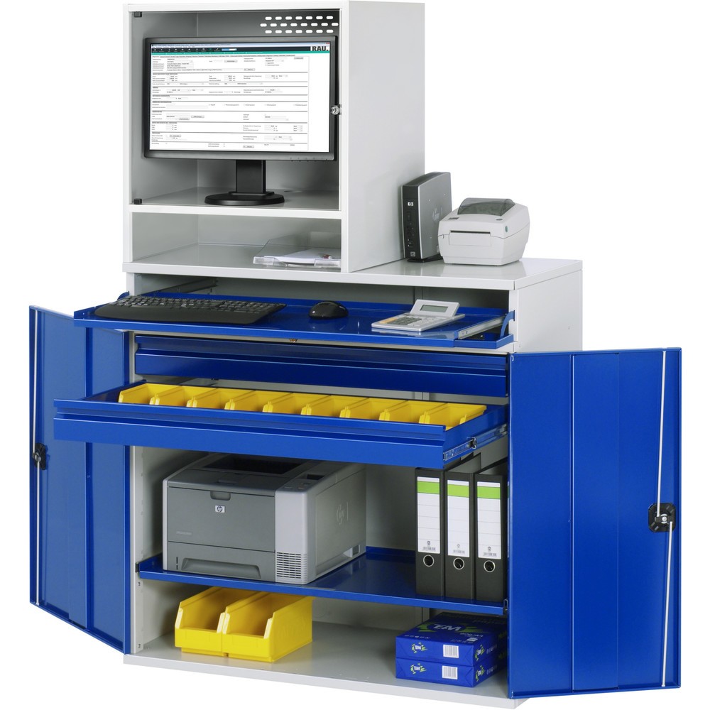 Immagine del prodotto: Armadio per computer RAU, ripiano estraibile per tastiera, doppia anta a battente, numero di cassetti x H x B: 2 x 80 x 1.020 mm