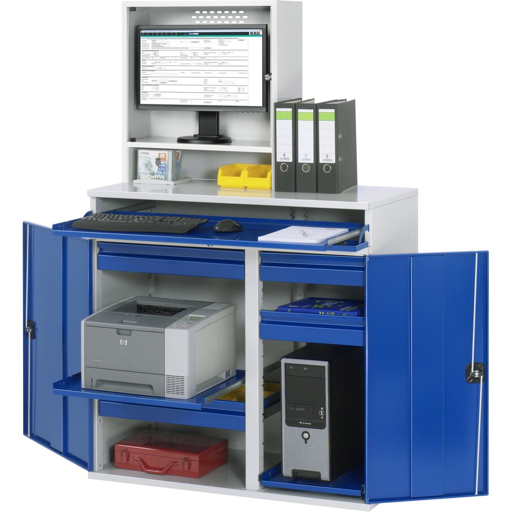 Immagine del prodotto n. 1: Armadio per computer RAU, ripiano estraibile per tastiera, doppia anta a battente, numero di cassetti x H x B: 4 x 80 x 450-650 mm
