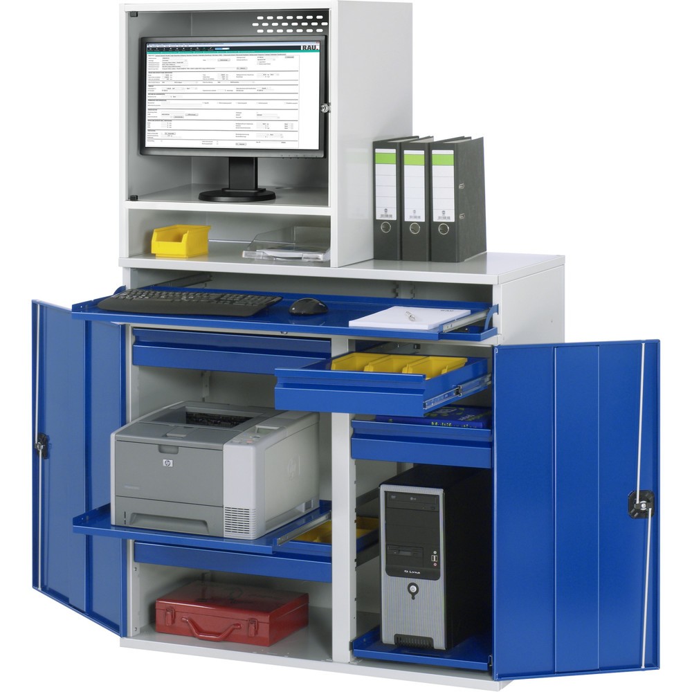 Immagine del prodotto: Armadio per computer RAU, ripiano estraibile per tastiera, doppia anta a battente, numero di cassetti x H x B: 4 x 80 x 450-650 mm