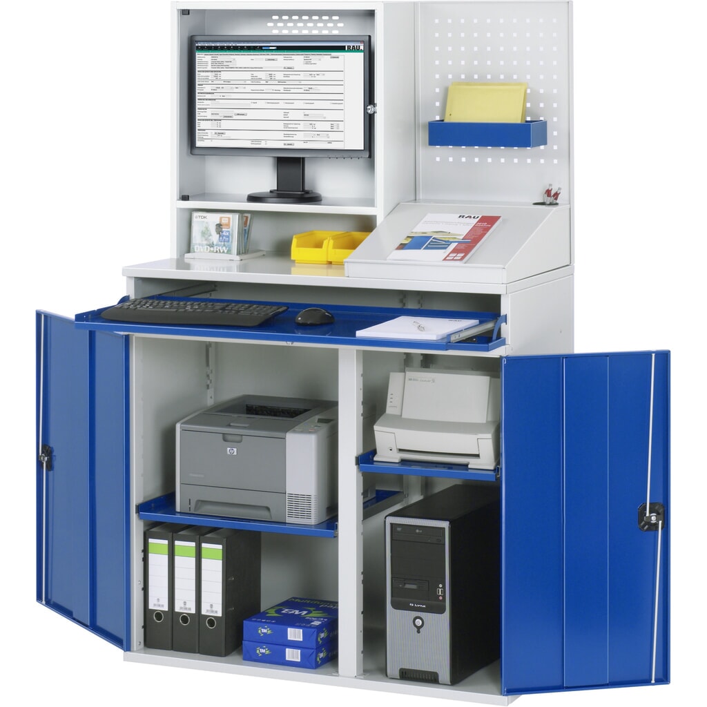 Immagine del prodotto n. 2: Armadio per computer RAU, ripiano estraibile per tastiera, doppia anta a battente, parete posteriore con piastra forata, numero di cassetti x H x B: 1 x 80 x 1.020 mm