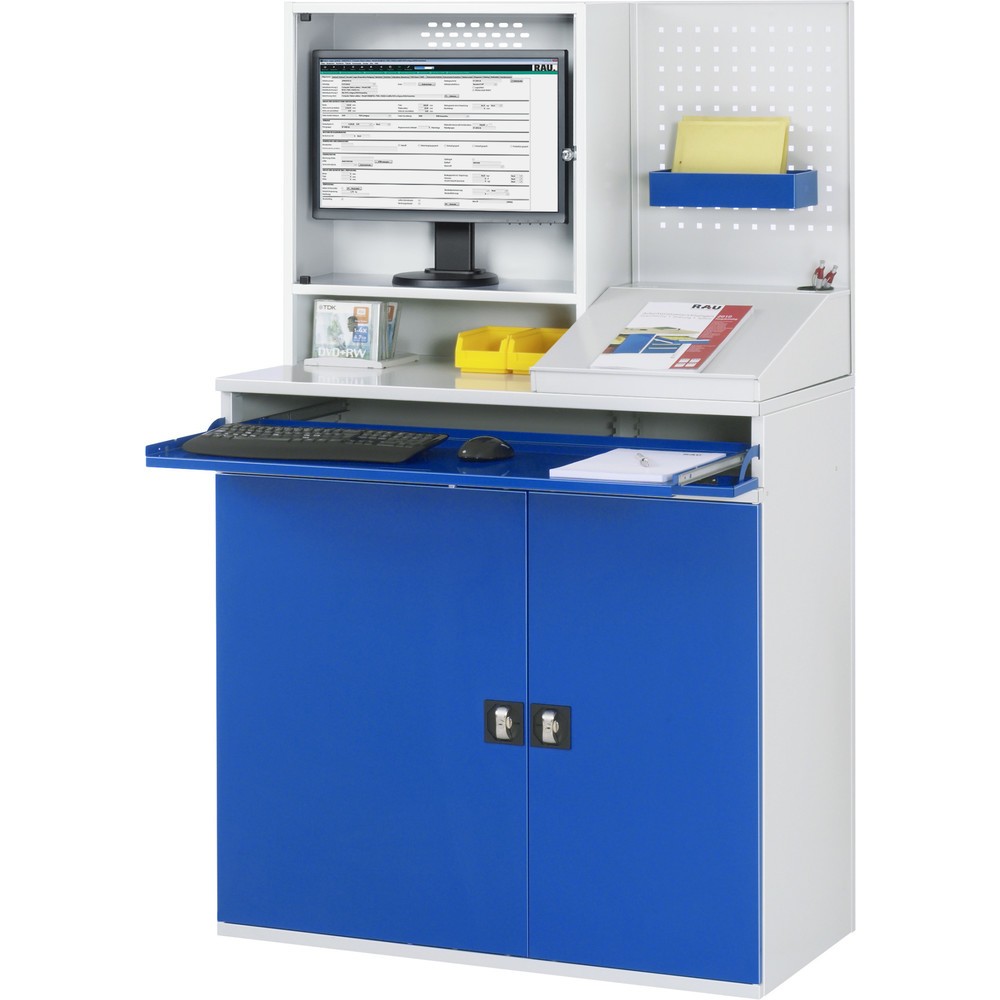 Immagine del prodotto n. 3: Armadio per computer RAU, ripiano estraibile per tastiera, doppia anta a battente, parete posteriore con piastra forata, numero di cassetti x H x B: 1 x 80 x 1.020 mm