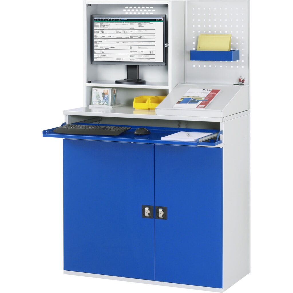 Immagine del prodotto n. 3: Armadio per computer RAU, ripiano estraibile per tastiera, doppia anta a battente, parete posteriore con piastra forata, numero di cassetti x H x B: 1 x 80 x 1.020 mm
