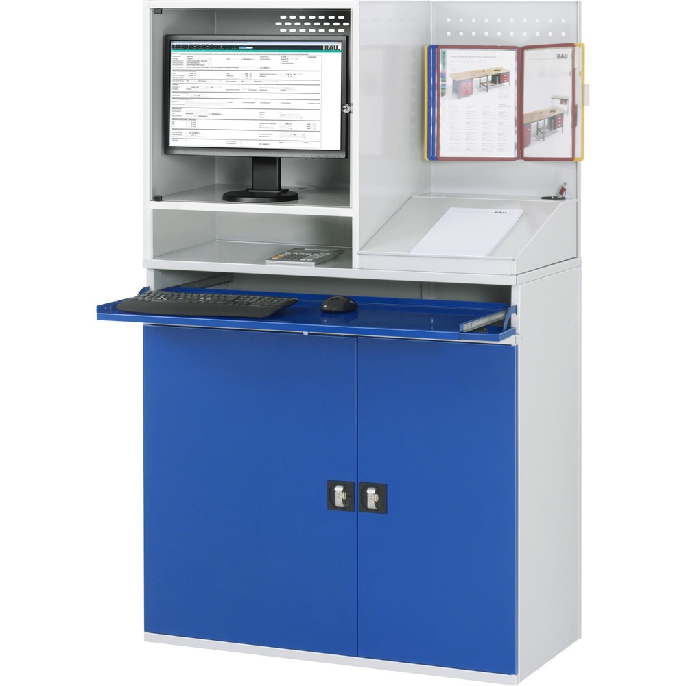 Immagine del prodotto n. 2: Armadio per computer RAU, ripiano estraibile per tastiera, doppia anta a battente, parete posteriore con piastra forata, numero di cassetti x H x B: 1 x 80 x 1.020 mm