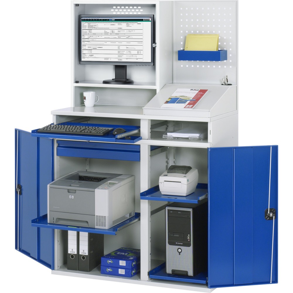 Immagine del prodotto: Armadio per computer RAU, ripiano estraibile per tastiera, doppia anta a battente, parete posteriore con piastra forata, numero di cassetti x H x B: 1 x 80 x 650 mm