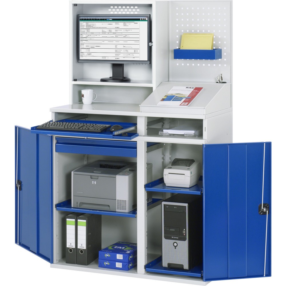 Immagine del prodotto n. 3: Armadio per computer RAU, ripiano estraibile per tastiera, doppia anta a battente, parete posteriore con piastra forata, numero di cassetti x H x B: 1 x 80 x 650 mm