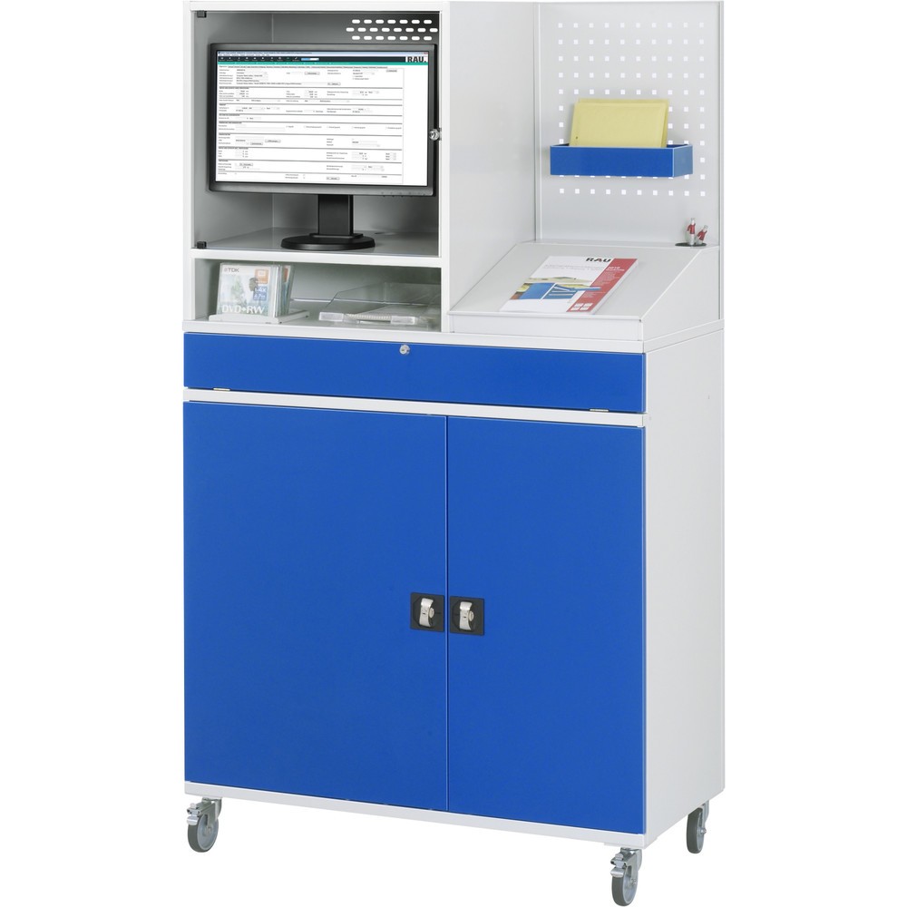 Immagine del prodotto n. 4: Armadio per computer RAU mobile, ripiano estraibile per tastiera, doppia anta a battente, parete posteriore con piastra forata, numero di cassetti x H x B: 1 x 80 x 1.020 mm