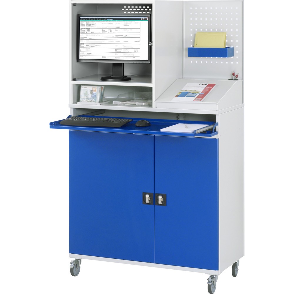 Immagine del prodotto n. 5: Armadio per computer RAU mobile, ripiano estraibile per tastiera, doppia anta a battente, parete posteriore con piastra forata, numero di cassetti x H x B: 1 x 80 x 1.020 mm