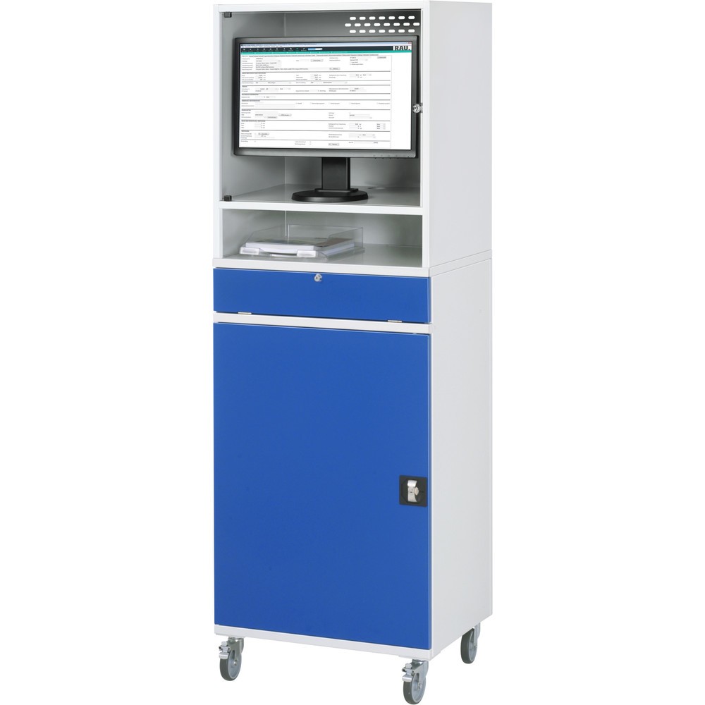 Immagine del prodotto n. 3: Armadio per computer RAU, alloggiamento monitor, ripiano estraibile per tastiera, anta a battente, mobile