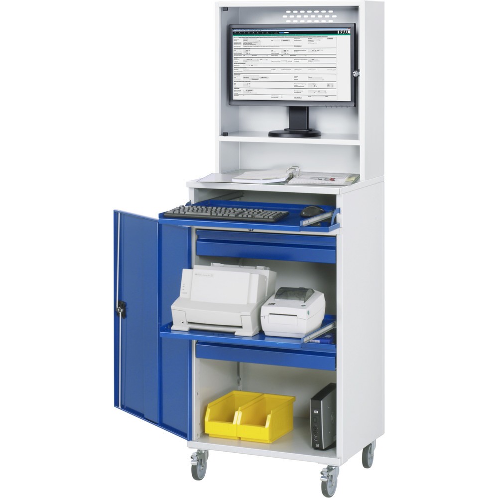 Immagine del prodotto: Armadio per computer RAU mobile, ripiano estraibile per tastiera, anta a battente, numero di cassetti x H x B: 2 x 80 x 570 mm