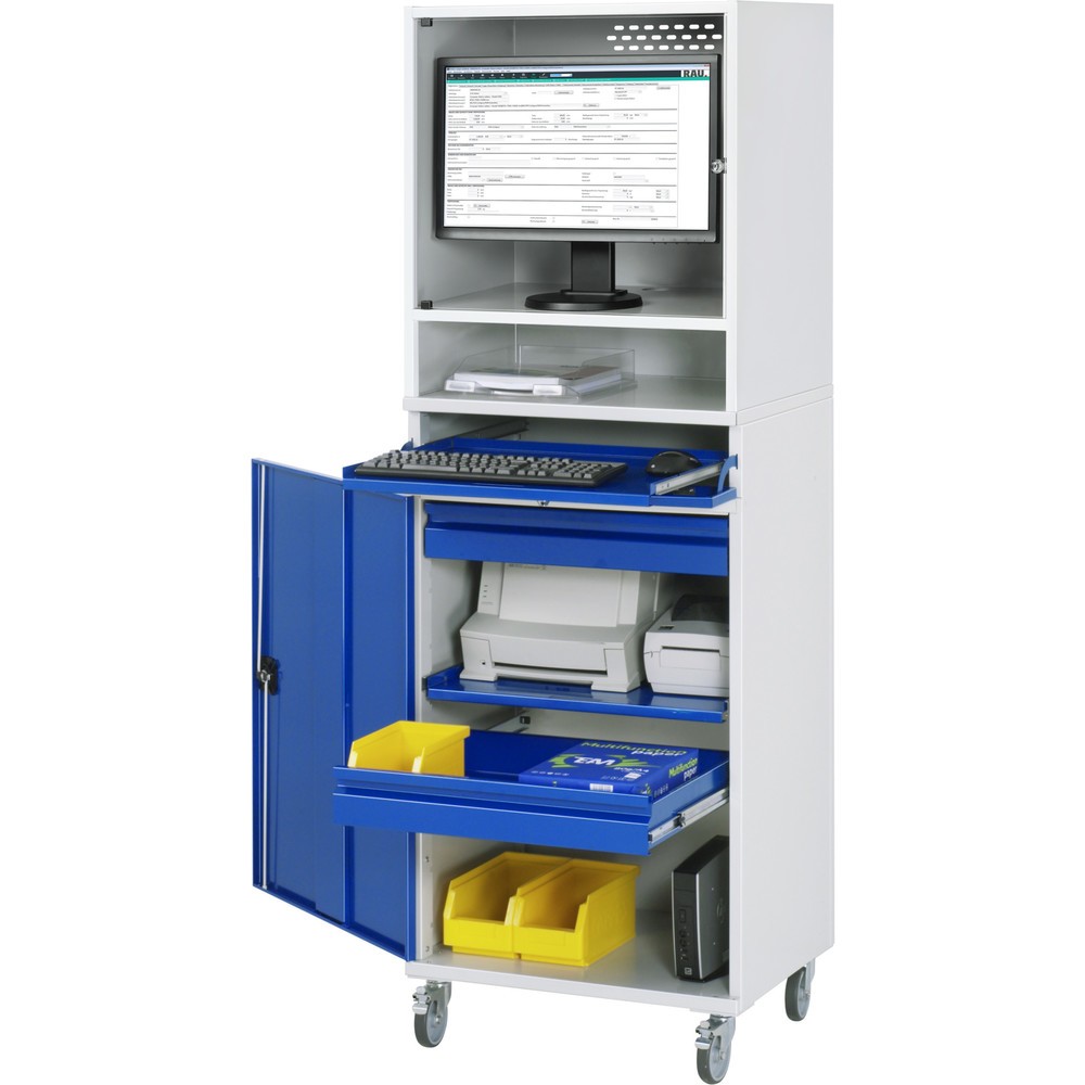 Immagine del prodotto: Armadio per computer RAU mobile, ripiano estraibile per tastiera, anta a battente, numero di cassetti x H x B: 2 x 80 x 570 mm