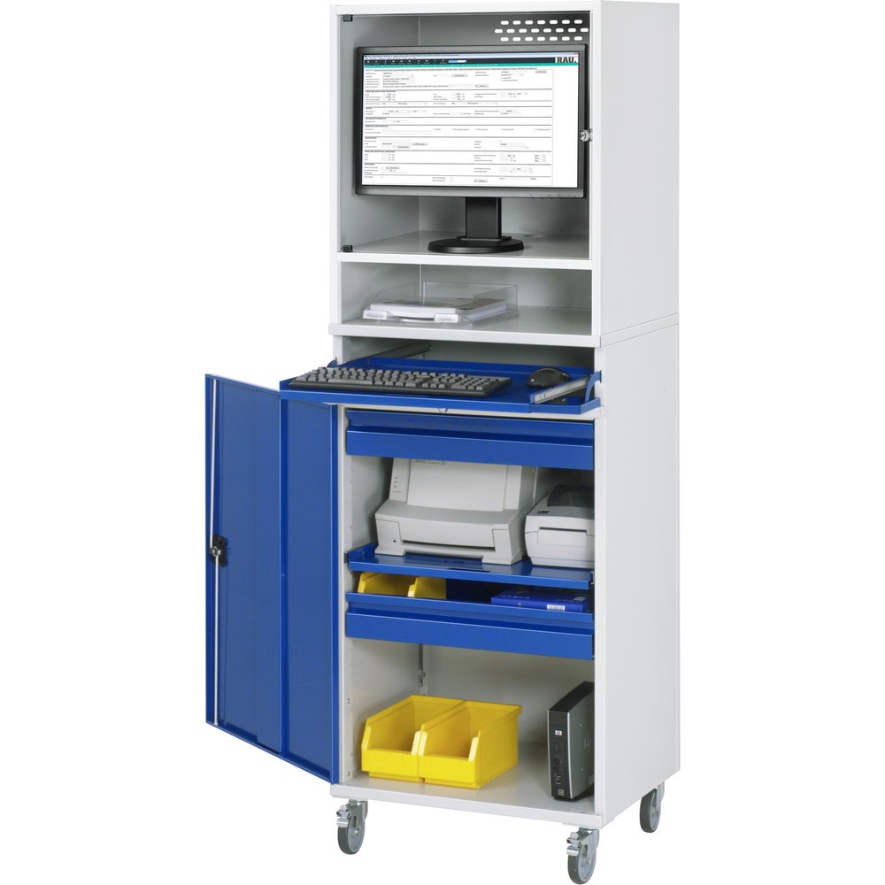 Immagine del prodotto n. 4: Armadio per computer RAU mobile, ripiano estraibile per tastiera, anta a battente, numero di cassetti x H x B: 2 x 80 x 570 mm