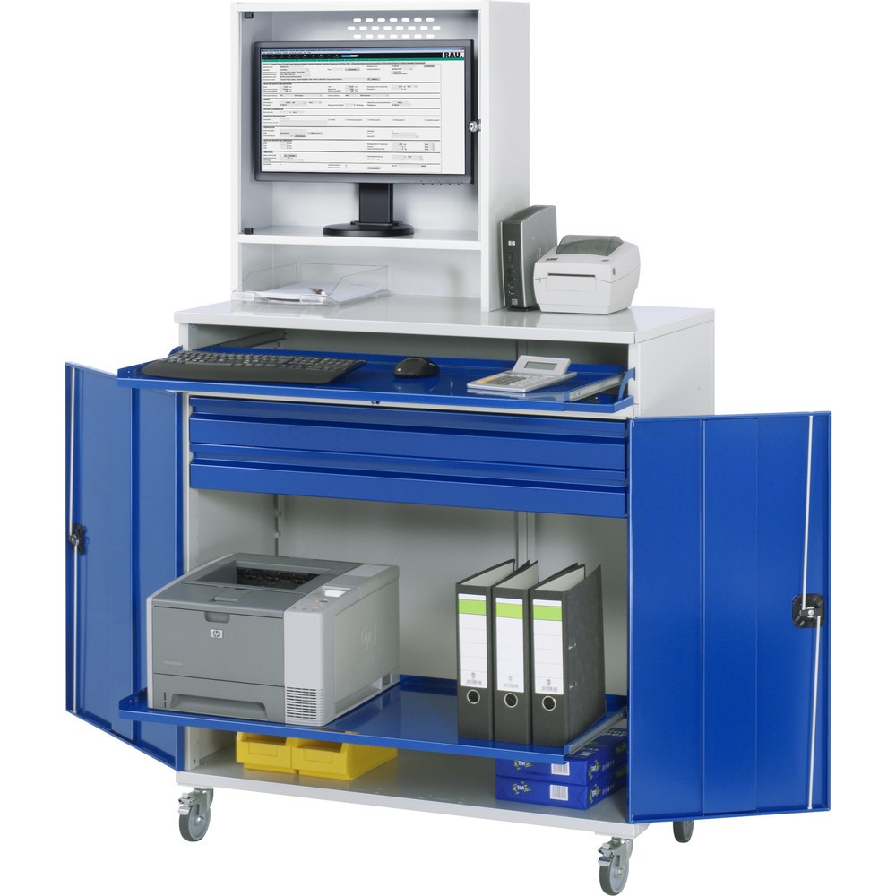 Immagine del prodotto n. 1: Armadio per computer RAU mobile, ripiano estraibile per tastiera, doppia anta a battente, numero di cassetti x H x B: 2 x 80 x 1.020 mm