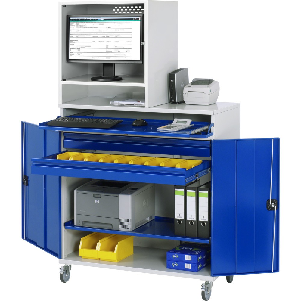 Immagine del prodotto: Armadio per computer RAU mobile, ripiano estraibile per tastiera, doppia anta a battente, numero di cassetti x H x B: 2 x 80 x 1.020 mm