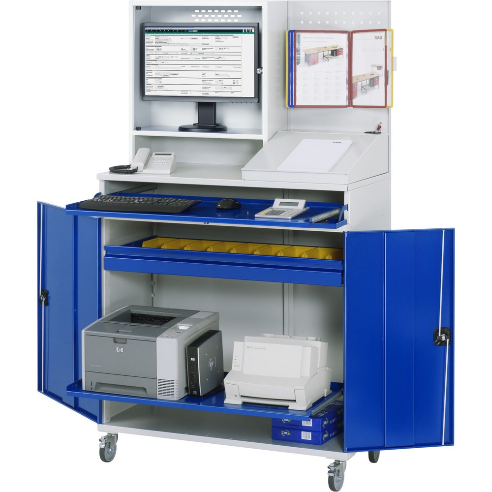 Immagine del prodotto: Armadio per computer RAU mobile, ripiano estraibile per tastiera, doppia anta a battente, parete posteriore con piastra forata, numero di cassetti x H x B: 1 x 80 x 1.020 mm