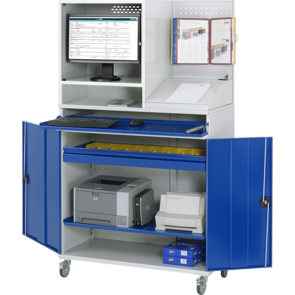 Immagine del prodotto n. 2: Armadio per computer RAU mobile, ripiano estraibile per tastiera, doppia anta a battente, parete posteriore con piastra forata, numero di cassetti x H x B: 1 x 80 x 1.020 mm