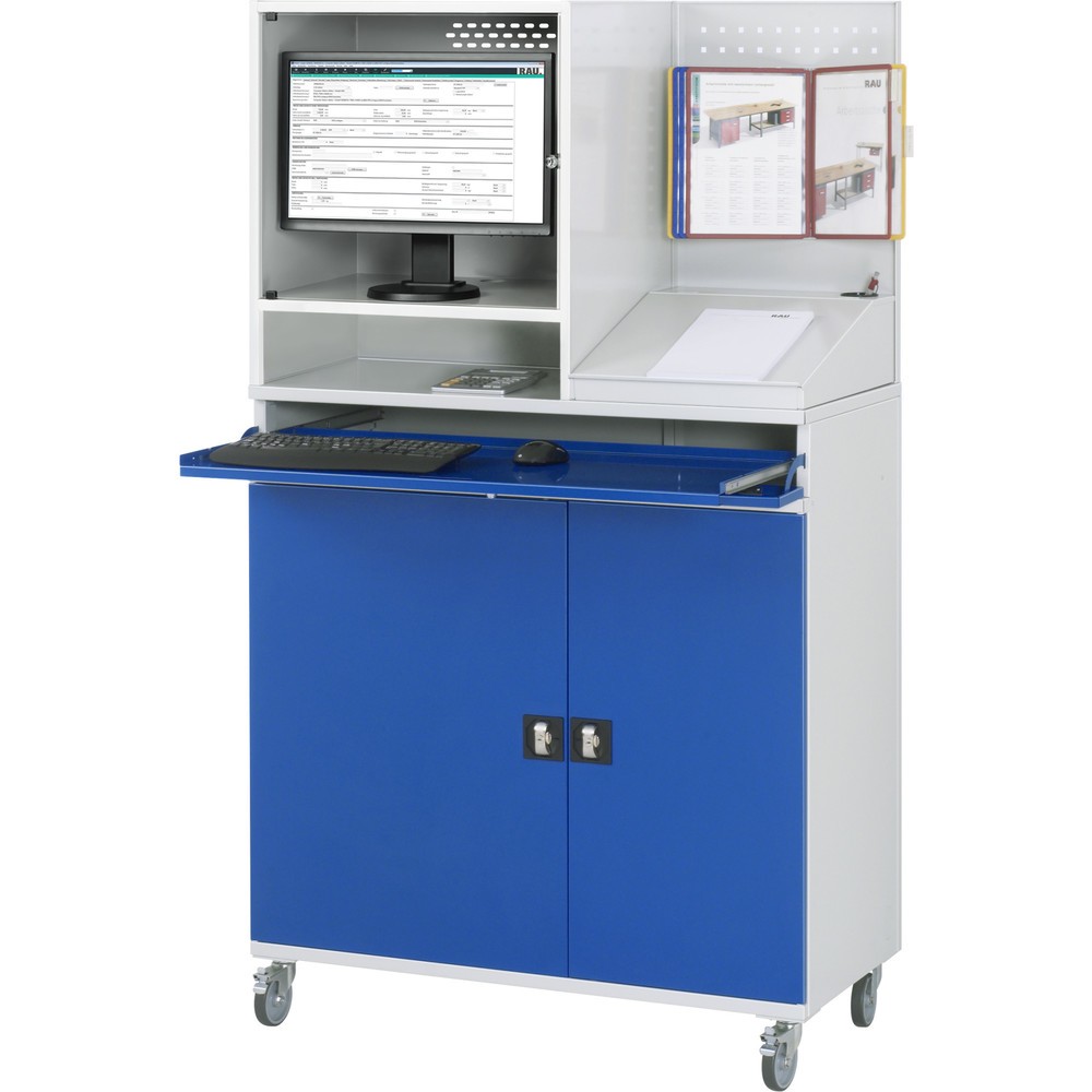 Immagine del prodotto n. 3: Armadio per computer RAU mobile, ripiano estraibile per tastiera, doppia anta a battente, parete posteriore con piastra forata, numero di cassetti x H x B: 1 x 80 x 1.020 mm