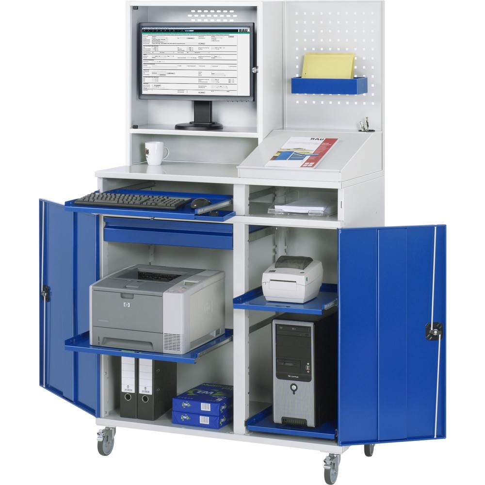 Immagine del prodotto: Armadio per computer RAU mobile, ripiano estraibile per tastiera, doppia anta a battente, parete posteriore con piastra forata, numero di cassetti x H x B: 1 x 80 x 650 mm