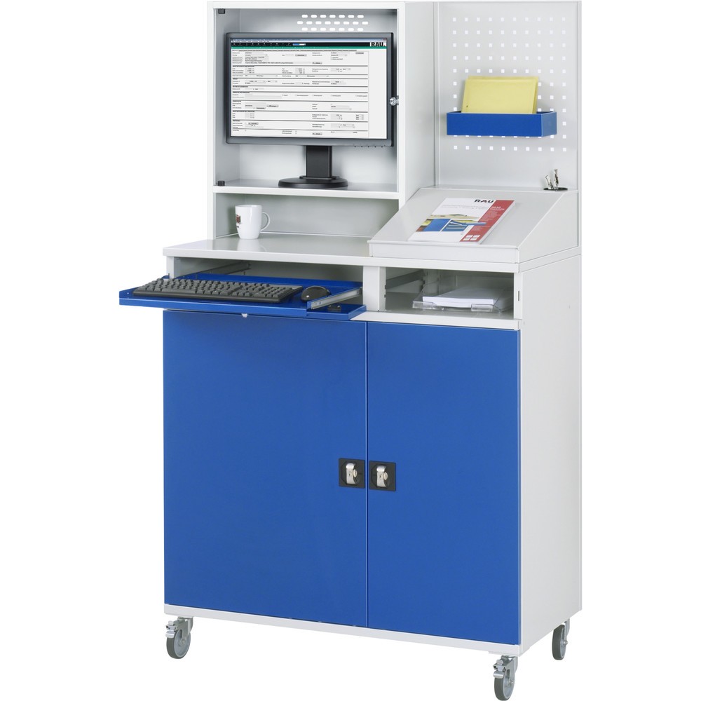 Immagine del prodotto n. 2: Armadio per computer RAU mobile, ripiano estraibile per tastiera, doppia anta a battente, parete posteriore con piastra forata, numero di cassetti x H x B: 1 x 80 x 650 mm