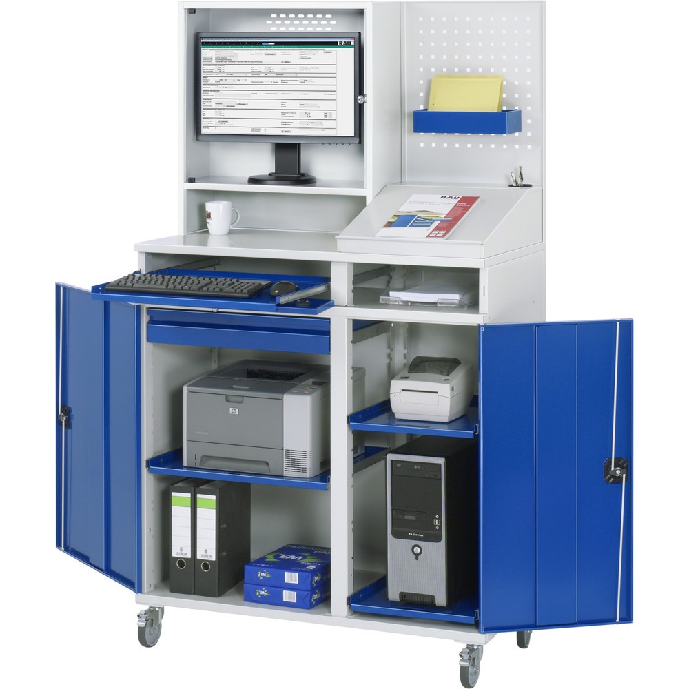 Immagine del prodotto n. 3: Armadio per computer RAU mobile, ripiano estraibile per tastiera, doppia anta a battente, parete posteriore con piastra forata, numero di cassetti x H x B: 1 x 80 x 650 mm