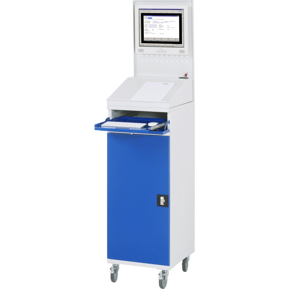 Immagine del prodotto n. 2: Armadio per computer RAU, ripiano estraibile per tastiera, anta a battente, parete posteriore in piastra forata, cassetti, mobile