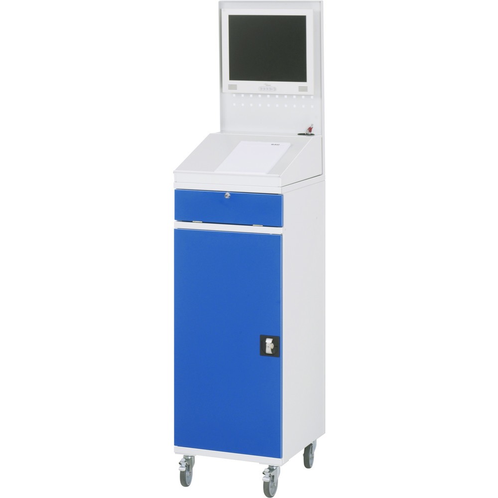 Immagine del prodotto n. 3: Armadio per computer RAU, ripiano estraibile per tastiera, anta a battente, parete posteriore in piastra forata, cassetti, mobile