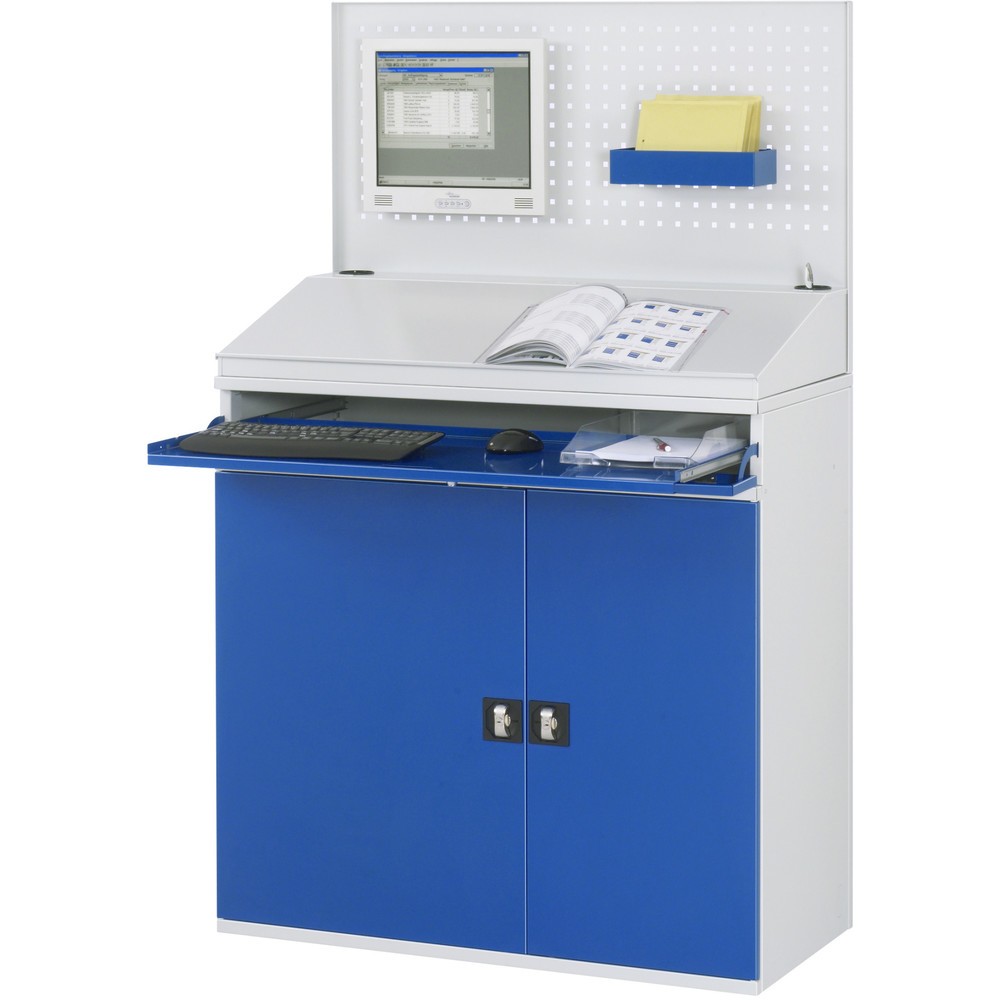 Immagine del prodotto n. 3: RAU Armadio per computer, HxLxP 1.770 x 1.100 x 520 mm, con 2 ante a battente, ripiano estraibile per tastiera, 1 cassetto e set di ruote