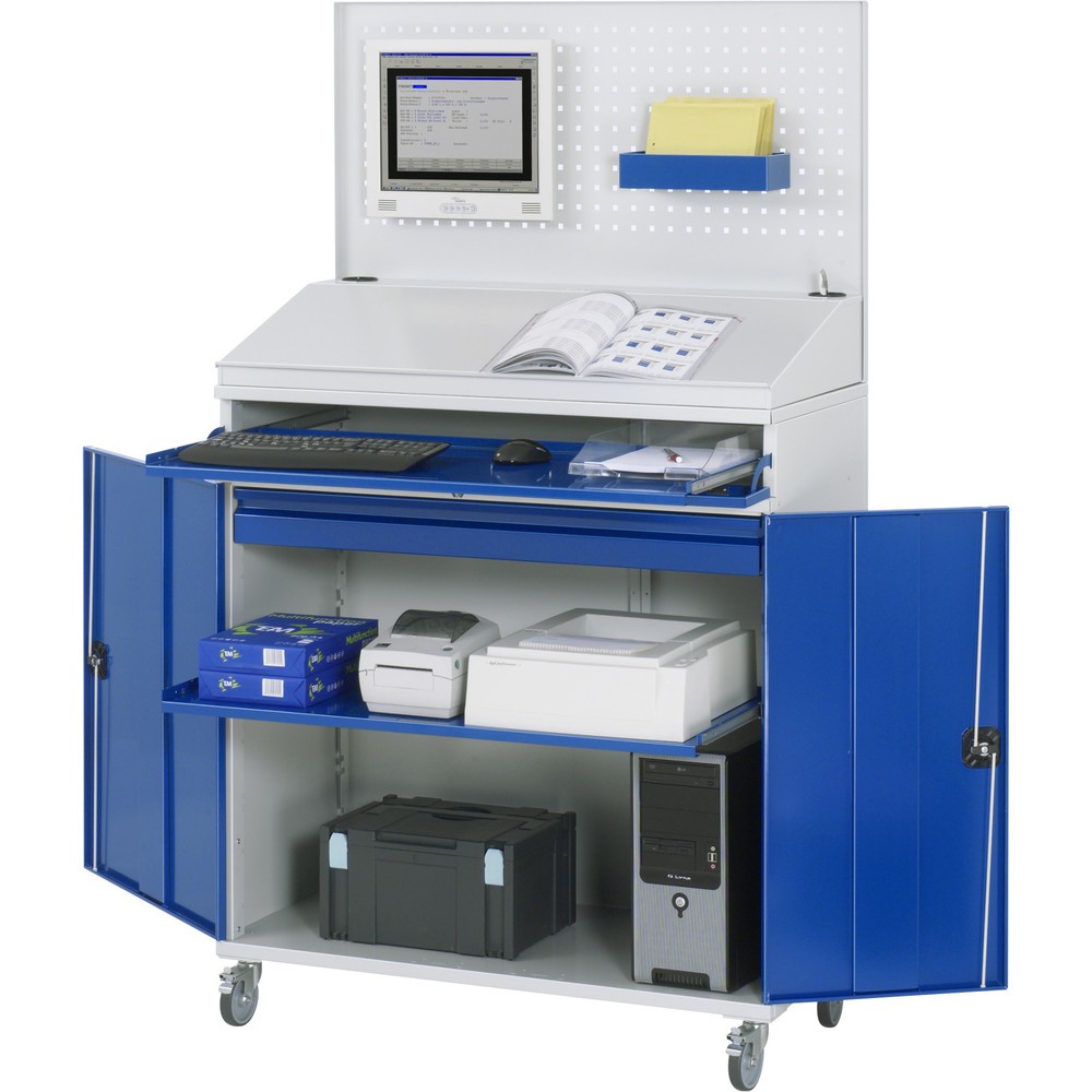 Immagine del prodotto: Armadio per computer RAU, ripiano estraibile per tastiera, doppia anta a battente, parete posteriore in piastra forata, numero di cassetti x H x B: 1 x 80 x 1.020 mm, mobile