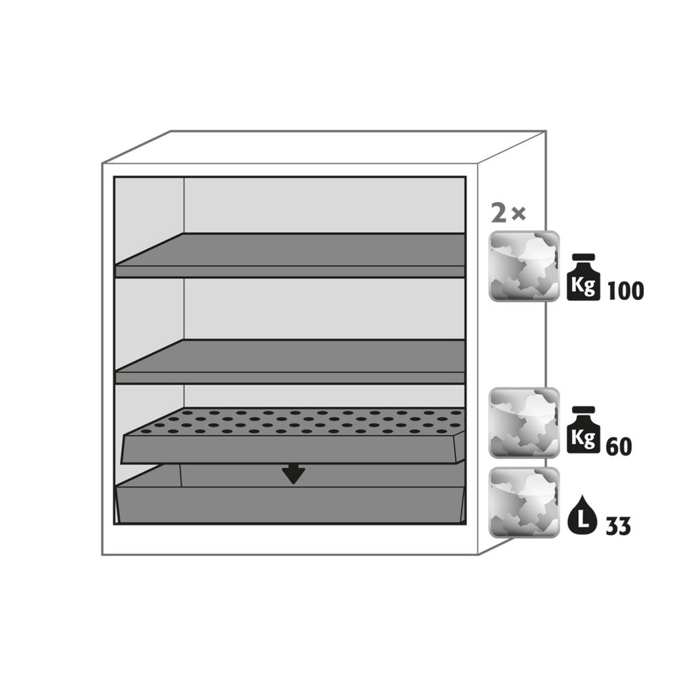 Immagine del prodotto n. 2: Armadio per prodotti chimici e velenosi asecos ® con ripiani, AxLxP 1.105 x 1.055 x 520 mm, bianco alluminio