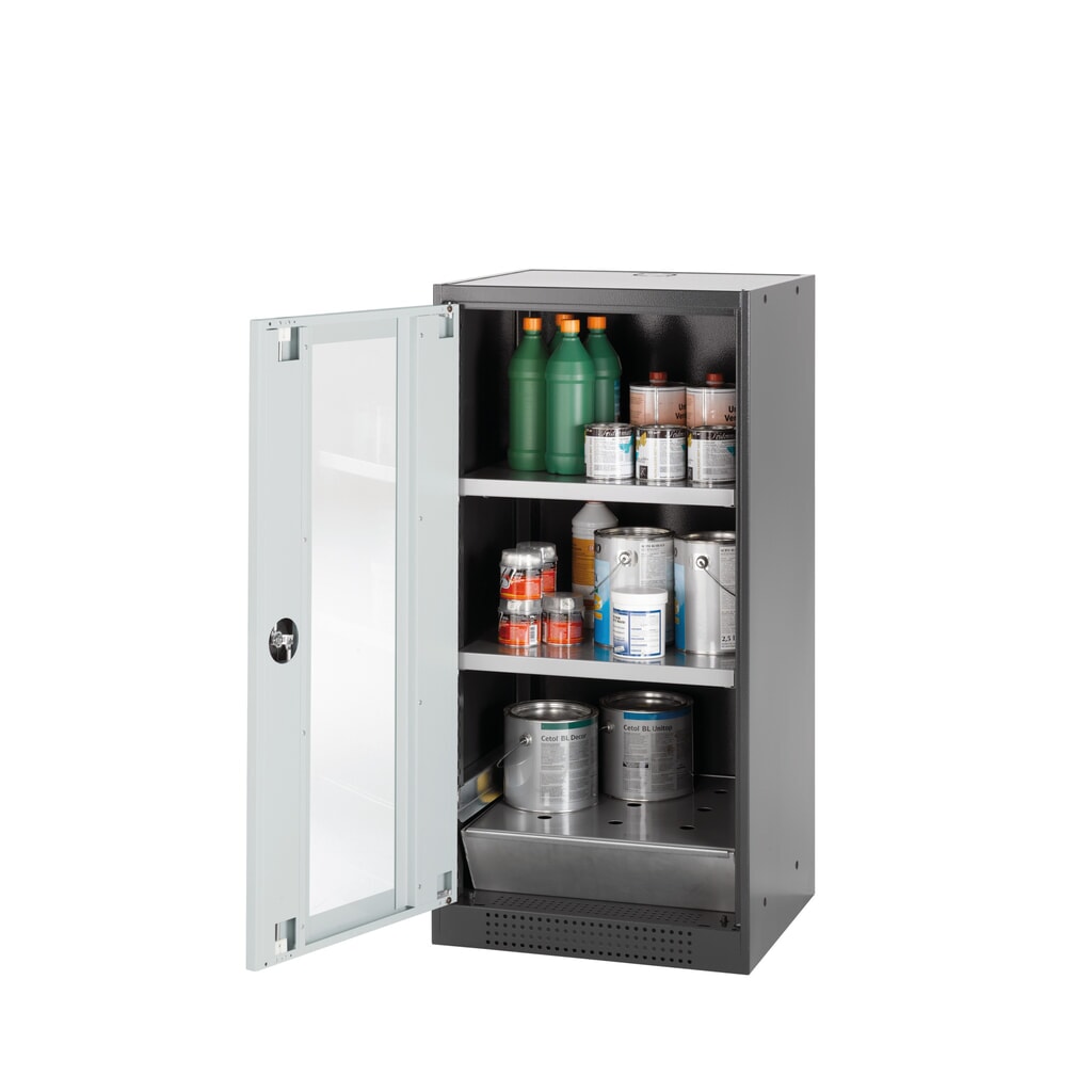 Immagine del prodotto: armadio per sostanze chimiche asecos® CS-CLASSIC, con vasca di raccolta a pavimento dotata di lamiera forata e 2 ripiani, HxBxT 1.105 x 545 x 520 mm, grigio chiaro
