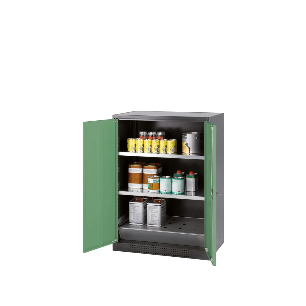 armadio per sostanze chimiche asecos® CS-CLASSIC, con vasca di raccolta a pavimento dotata di lamiera forata e 2 ripiani, HxBxT 1.105 x 810 x 520 mm, verde reseda Immagine del prodotto: armadio per sostanze chimiche asecos® CS-CLASSIC, con vasca di raccolta a pavimento dotata di lamiera forata e 2 ripiani, HxBxT 1.105 x 810 x 520 mm, verde reseda