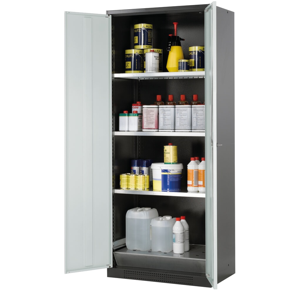 Immagine del prodotto: armadio per sostanze chimiche asecos® CS-CLASSIC, con vasca di raccolta a pavimento dotata di lamiera forata e 3 ripiani, HxBxT 1.950 x 810 x 520 mm, grigio chiaro