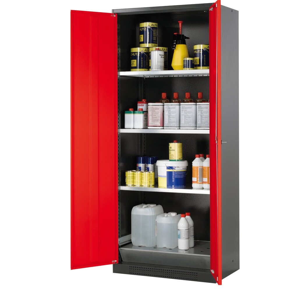 armadio per sostanze chimiche asecos® CS-CLASSIC, con vasca di raccolta a pavimento dotata di lamiera forata e 3 ripiani, HxBxT 1.950 x 810 x 520 mm, rosso traffico Immagine del prodotto: armadio per sostanze chimiche asecos® CS-CLASSIC, con vasca di raccolta a pavimento dotata di lamiera forata e 3 ripiani, HxBxT 1.950 x 810 x 520 mm, rosso traffico