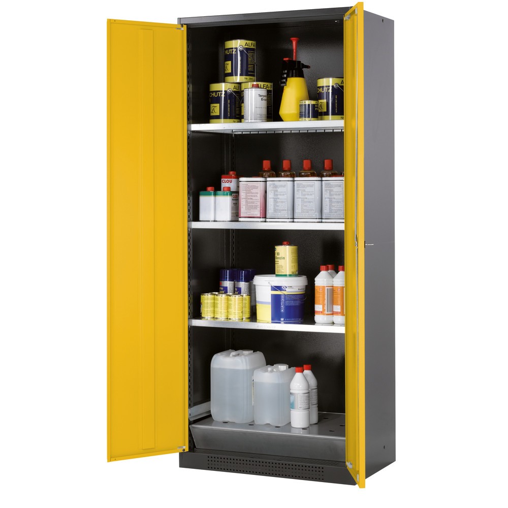 Immagine del prodotto: Armadio per prodotti chimici e velenosi asecos ® con ripiani, AxLxP 1.950 x 810 x 520 mm, Giallo oro