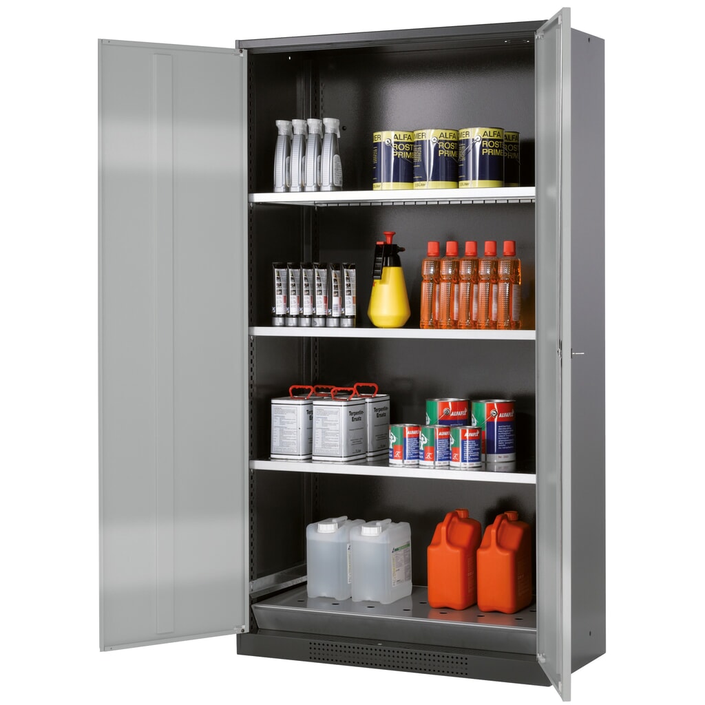 armadio per sostanze chimiche asecos® CS-CLASSIC, con vasca di raccolta a pavimento con lamiera forata e 3 ripiani, HxBxT 1.950 x 1.055 x 520 mm, argento Immagine del prodotto: armadio per sostanze chimiche asecos® CS-CLASSIC, con vasca di raccolta a pavimento con lamiera forata e 3 ripiani, HxBxT 1.950 x 1.055 x 520 mm, argento