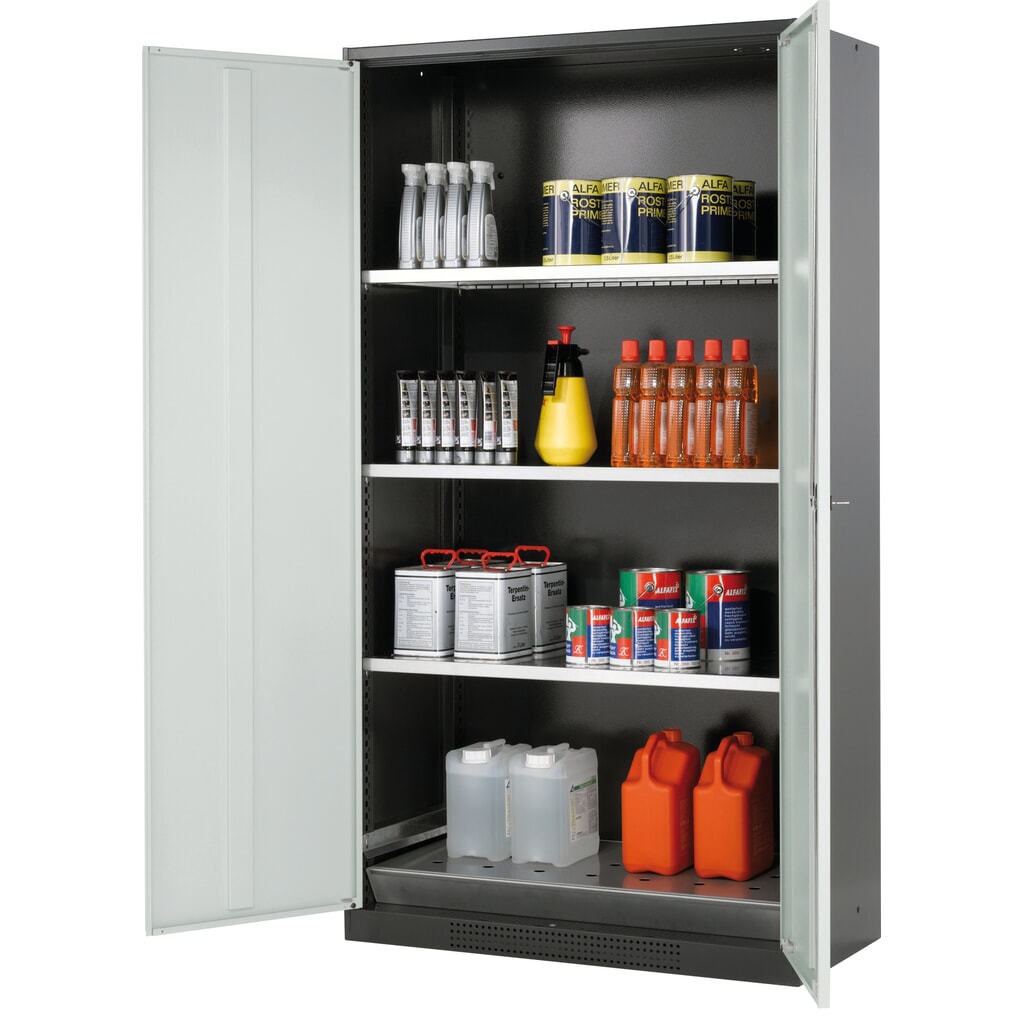 armadio per sostanze chimiche asecos® CS-CLASSIC, con vasca di raccolta a pavimento con lamiera forata e 3 ripiani, HxBxT 1.950 x 1.055 x 520 mm, grigio chiaro Immagine del prodotto: armadio per sostanze chimiche asecos® CS-CLASSIC, con vasca di raccolta a pavimento con lamiera forata e 3 ripiani, HxBxT 1.950 x 1.055 x 520 mm, grigio chiaro