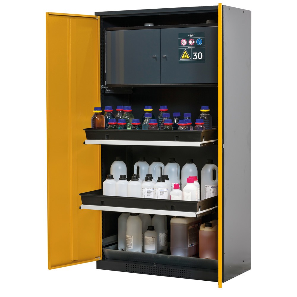 Immagine del prodotto: Armadio per prodotti chimici e velenosi con contenitore di sicurezza tipo 30, asecos®, 3 ripiani estraibili, Giallo oro