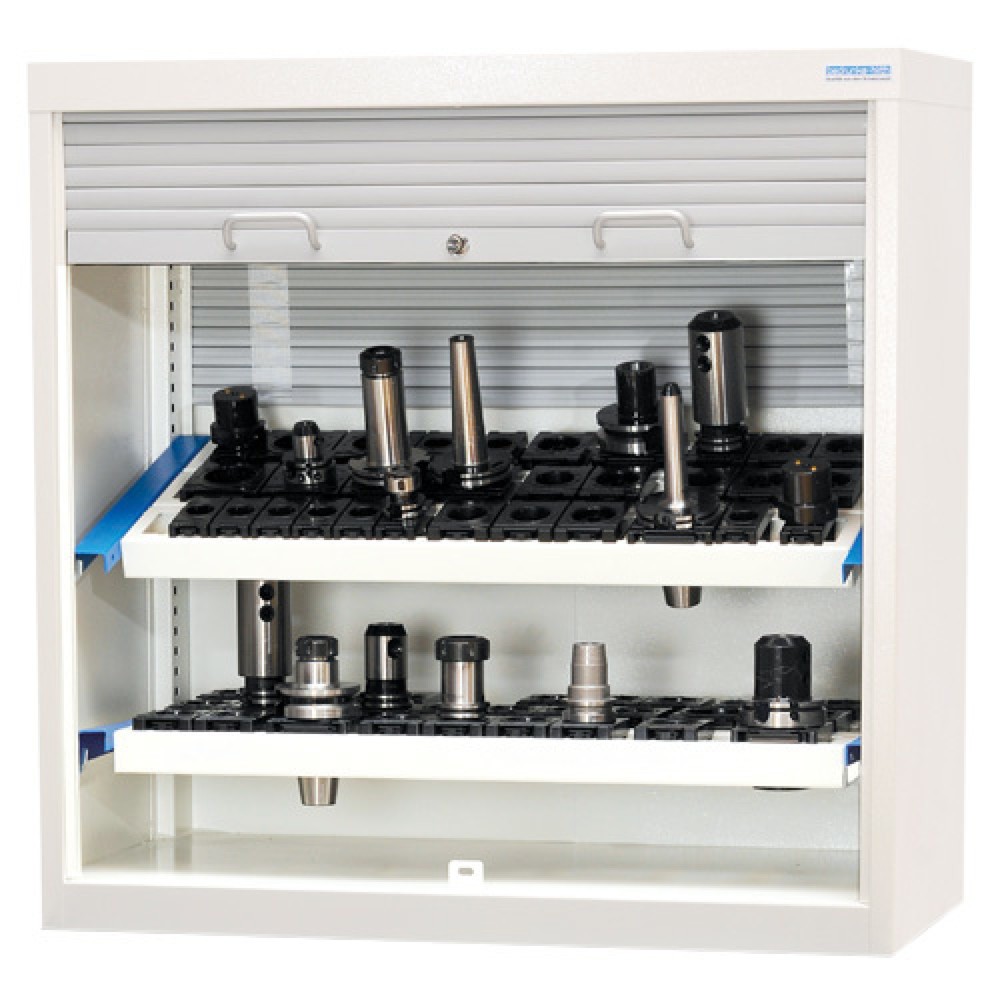 Immagine del prodotto: Armadio rialzato con serranda CNC Bedrunka+Hirth, con 2 supporti CNC, AxLxP 1.000 x 1.000 x 500 mm, grigio chiaro, azzurro