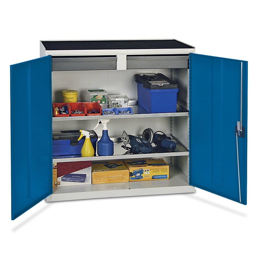 Armadio complementare da officina stumpf® con 2 cassetti + 2 vaschette, AxLxP 1.000 x 1.000 x 500 mm, grigio chiaro/blu genziana Immagine del prodotto: Armadio complementare da officina stumpf® con 2 cassetti + 2 vaschette, AxLxP 1.000 x 1.000 x 500 mm, grigio chiaro/blu genziana