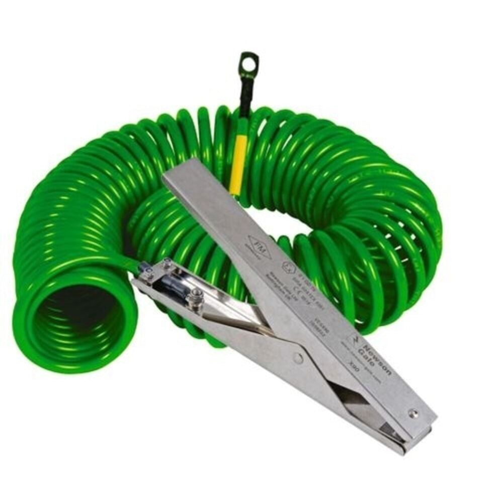 Immagine del prodotto: Denios cavo di messa a terra spiralato, 1 pinza di messa a terra in acciaio inox HD 235 mm, lunghezza di estensione 5 m, ATEX