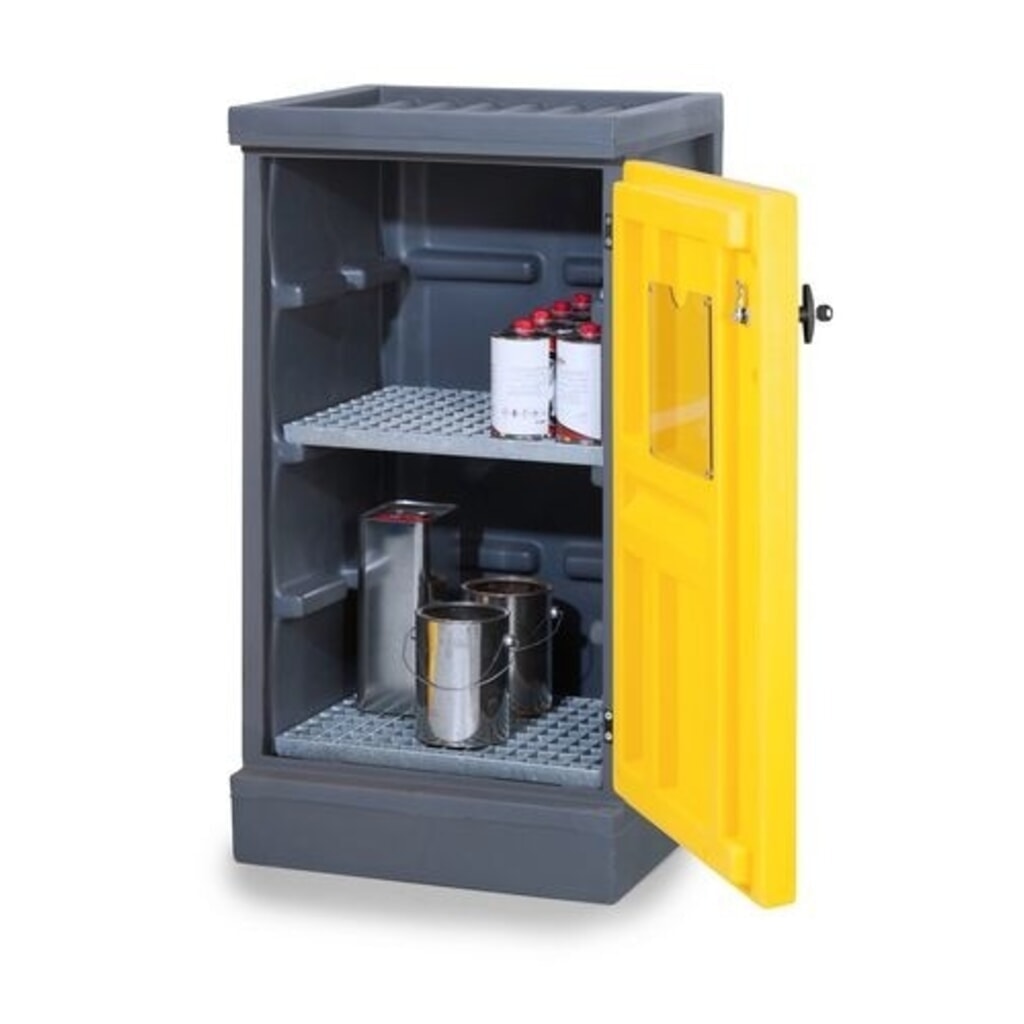 Denios armadietto per sostanze chimiche in PE, AxLxP 1.130 x 610 x 640 mm, 2 griglie zincate Immagine del prodotto: Denios armadietto per sostanze chimiche in PE, AxLxP 1.130 x 610 x 640 mm, 2 griglie zincate
