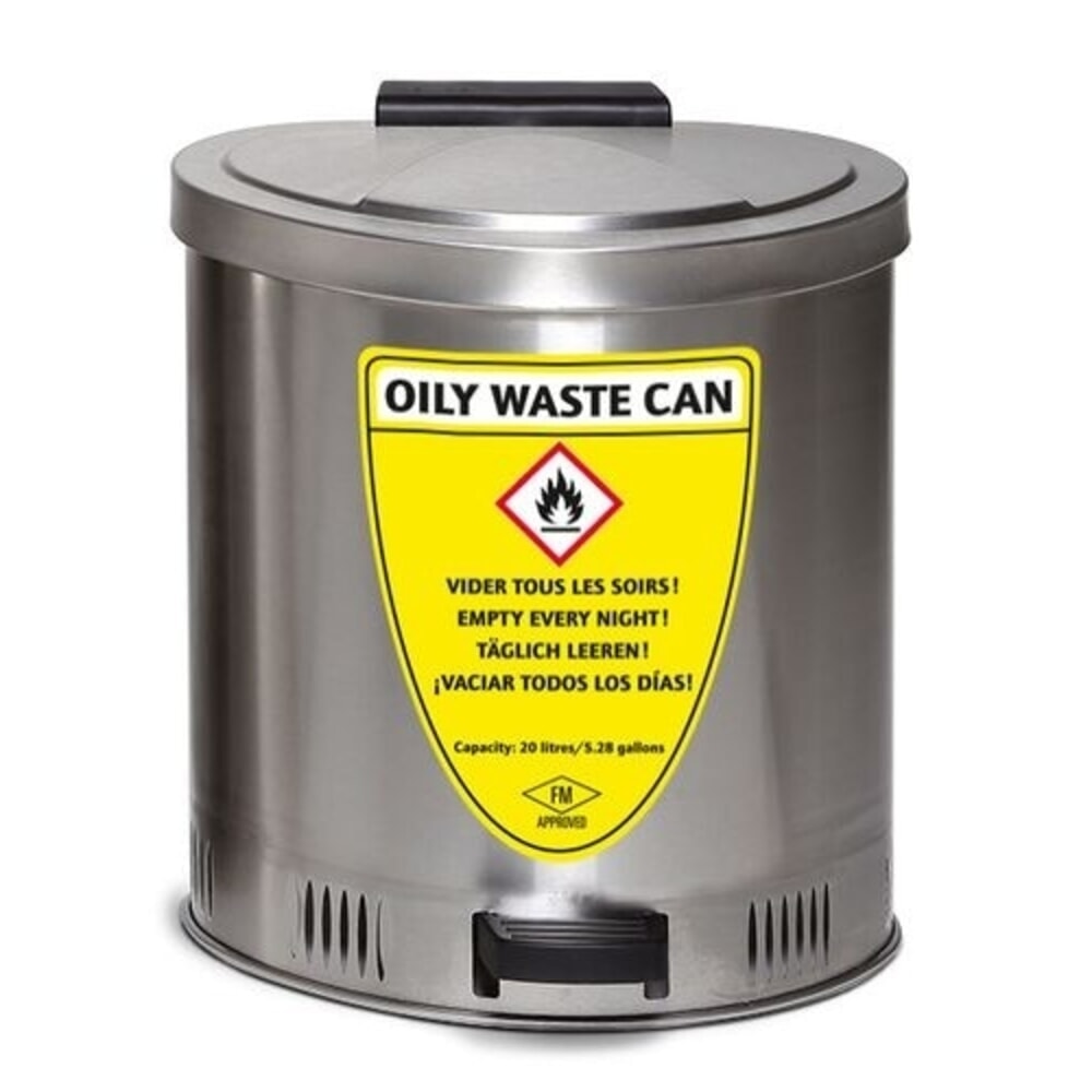 Immagine del prodotto n. 1: Denios contenitore di sicurezza per rifiuti, in acciaio inox, con ammortizzazione del coperchio, volume 20 l