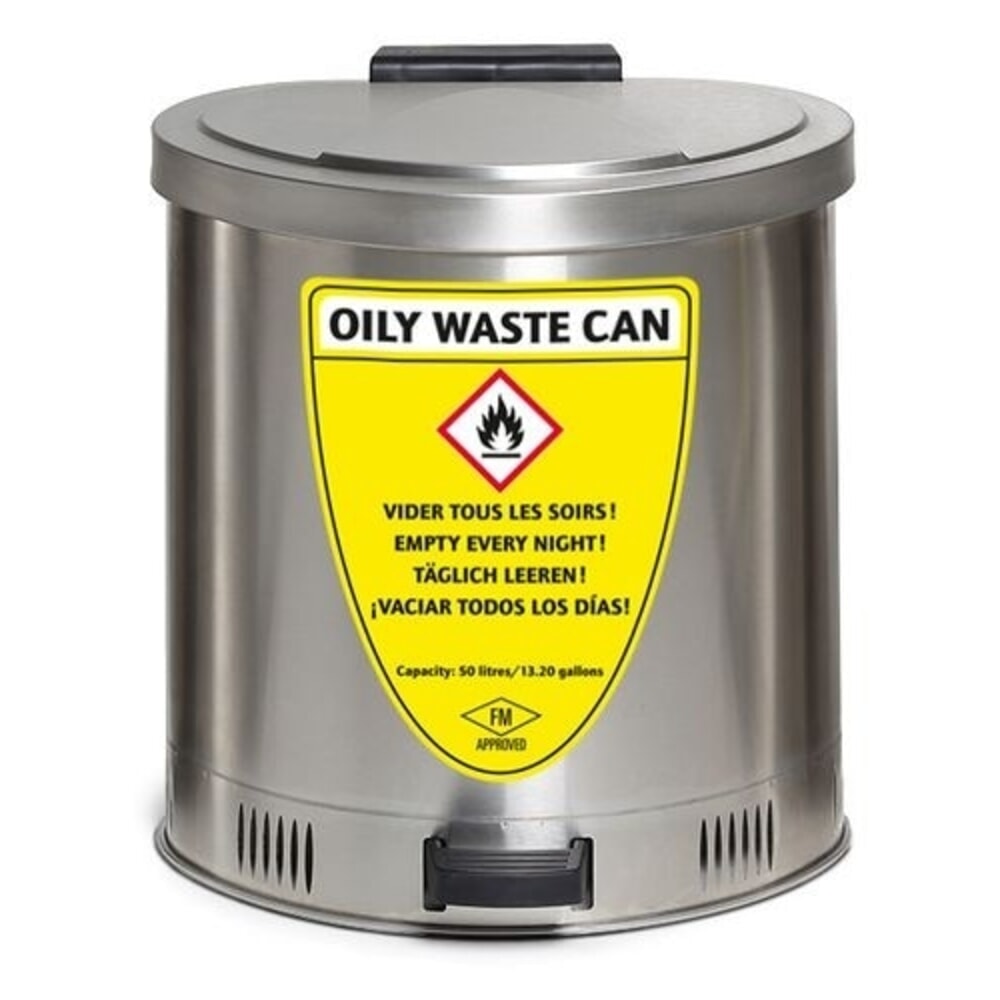 Immagine del prodotto n. 1: Denios contenitore di sicurezza per rifiuti, in acciaio inox, con ammortizzazione del coperchio, volume 50 l