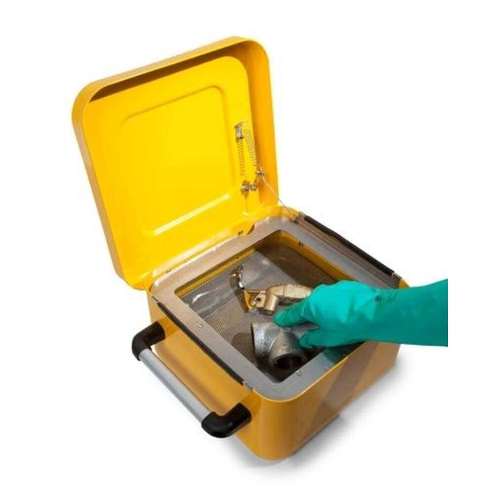 Immagine del prodotto n. 4: Denios pulitore per minuteria FALCON in acciaio, collegamento a terra, verniciato, con setaccio a immersione, 10 l