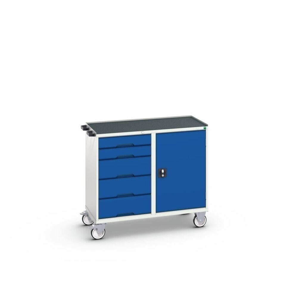 bott verso Carrello di montaggio, con 5 cassetti, anta e bordo rialzato, LxPxA: 1050 x 550 x 965 mm Immagine del prodotto n. 2: bott verso Carrello di montaggio, con 5 cassetti, anta e bordo rialzato, LxPxA: 1050 x 550 x 965 mm