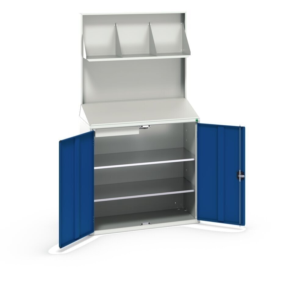 Immagine del prodotto n. 2: bott verso Scrittoio Economy con parete posteriore liscia, 2 ripiani , 1 cassetto, ripiano per schedari, LxPxA: 1050 x 550 x 2000 mm