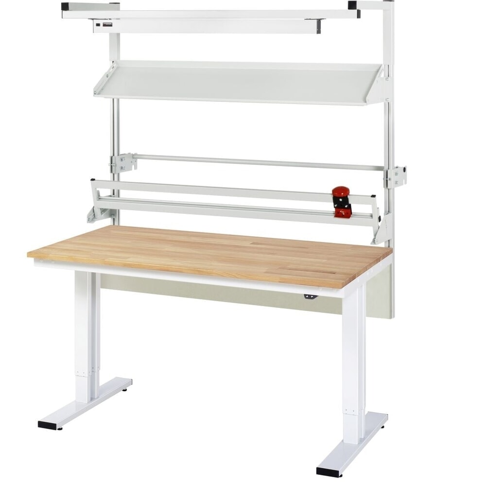 Immagine del prodotto: RAU set tavolo di confezionamento adlatus 300, regolabile elettricamente in altezza, sovrastruttura con illuminazione LED e dispositivo di taglio, AxLxP 1.850-2.250 mm x 1.500 mm x 800 mm